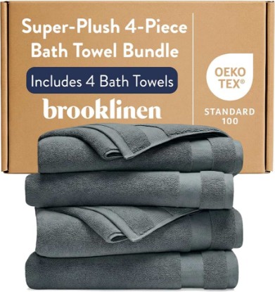 Picture of Brooklinen Super-Plush Turkish Cotton Bath Towels - Set of 4 - Cotton, 820 GSM, Highly Absorbent, Machine Washable, Perfect for Home & Bathroom (30" x 58", Slate Grey)