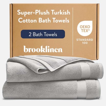 Picture of Brooklinen Super-Plush 100% Turkish Cotton Bath Towels - Set of 2-770 GSM, Highly Absorbent, Machine Washable, Perfect Bath Towel Set for Home & Bathroom (30" x 58", Pewter Grey)