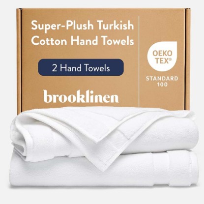 Picture of Brooklinen Super-Plush Turkish Cotton Hand Towels - Set of 2 - Cotton, 820 GSM, Highly Absorbent, Machine Washable, Perfect for Home & Bathroom (20" x 30", Solid White)