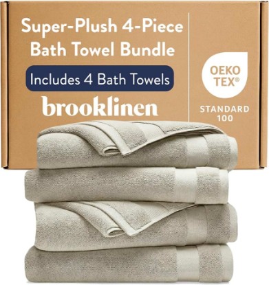 Picture of Brooklinen Super-Plush Turkish Cotton Bath Towels - Set of 4 - Cotton, 820 GSM, Highly Absorbent, Machine Washable, Perfect for Home & Bathroom (30" x 58", Stone)