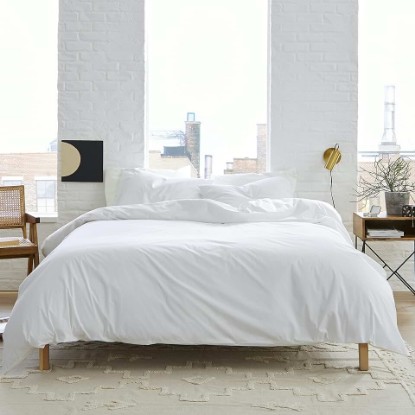 Picture of Brooklinen Luxury Sateen Sheets Set (3-Piece) – Queen Size, White, 100% Cotton – Includes 1 Fitted Sheet & 2 Pillowcases with Envelope Closures, Soft, Smooth & 480-Thread Count