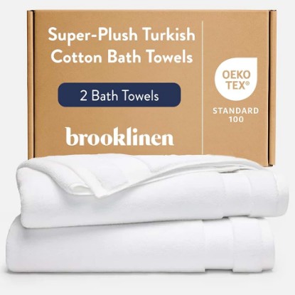 Picture of Brooklinen Super-Plush 100% Turkish Cotton Bath Towels - Set of 2-770 GSM, Highly Absorbent, Machine Washable, Perfect Bath Towel Set for Home & Bathroom (30" x 58", Solid White)