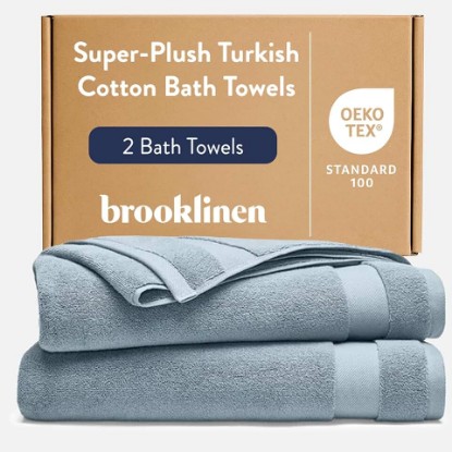 Picture of Brooklinen Super-Plush 100% Turkish Cotton Bath Towels - Set of 2-770 GSM, Highly Absorbent, Machine Washable, Perfect Bath Towel Set for Home & Bathroom (30" x 58", Storm Blue)