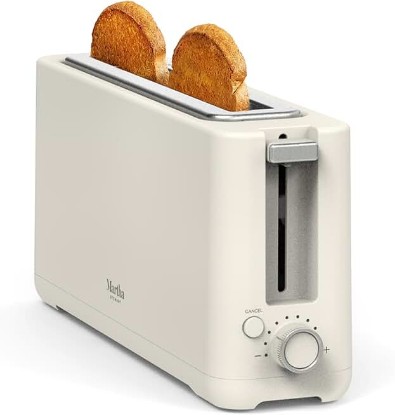 Picture of Martha Stewart 2 Slice Long Slot Toaster, Extra Wide for Sourdough & Bagels, 10 Setting Shade Control, Removable Crumb Tray, Self-Centering Design, Defrost/Reheat, Cancel, Slim Space-Saving, Linen