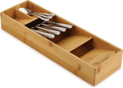 Picture of Joseph Joseph DrawerStore Compact Utensil Organizer For Kitchen Drawer Silverware, Flatware Tray, Small, Bamboo