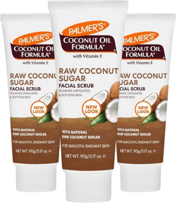 Picture of Palmer's Coconut Oil Formula Coconut Sugar Facial Scrub Exfoliator, Face Scrub to Gently Exfoliate Away Dirt and Dead Skin Cells with Chamomile to Soften & Calm, 3.17 Ounces (Pack of 3)