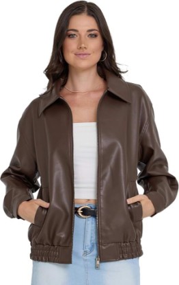Picture of Steve Madden Leather Jacket Women – Faux Leather Oversized Bomber Jacket Women, Plus Size Motorcycle Jackets