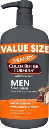 Picture of Palmer's Cocoa Butter Formula Men's Face Moisturizer & Body Lotion for Dry Skin, 33.8 oz, 3-in-1 Fast Absorbing Lotion for Men, 48-Hr Hydration with Vitamin E, Soothes Dryness, Dermatologist Approved