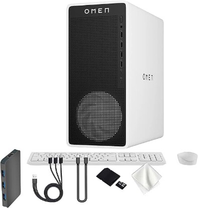 Picture of HP Omen 16L Gaming Desktop, AMD Ryzen 7 8700F, NVIDIA GeForce RTX 5060 8GB GDDR7, 32GB DDR5, 2TB Storage (1TB SSD&1TB Docking Station Set), Keyboard & Mouse, Wi-Fi 6, Windows 11, White