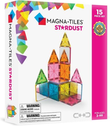 Picture of MAGNA-TILES Stardust 15-Piece Magnetic Construction Set, The ORIGINAL Magnetic Building Brand, 3-99 Years with 4 Mirrored Squares