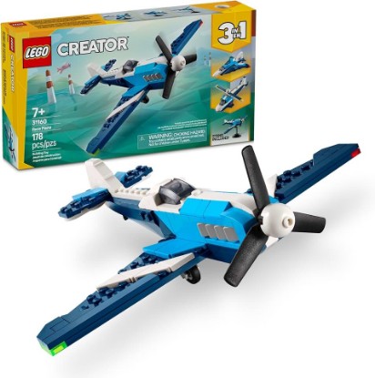 Picture of LEGO Creator 3 in 1 Aircraft Race Plane Toy - Building Toy with 3 Building Options, Airplane, Fighter Jet, or Helicopter - Gift Idea for Kids, Boys and Girls, Ages 7+ - 31160