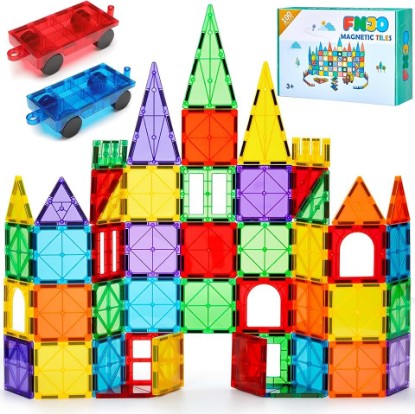 Picture of FNJO Magnetic Tiles, 100PCS Building Blocks, STEM Magnets Building Toy Set, Preschool Kindergarten Construction Stacking Toy, School Teacher Supplies, Classroom Must Haves Global Recycled Standard