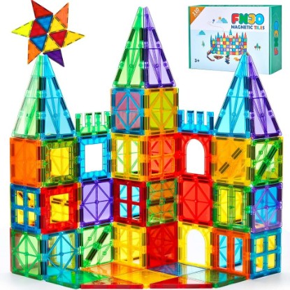Picture of FNJO Magnetic Tiles, 110PCS Magnet Building Set, Magnetic Building Blocks, Construction STEM Learning and Playing Toys for Kids, Montessori Toy for Preschool Boys Girls Global Recycled Standard