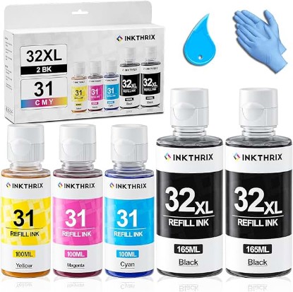 Picture of 31 32xl Ink Refill Bottle Set Compatible for HP Smart Tank 7602 6001 5101 7600 651 5000 7301 5103 7001 7302 5102 551 Printers (2Black/CMY)