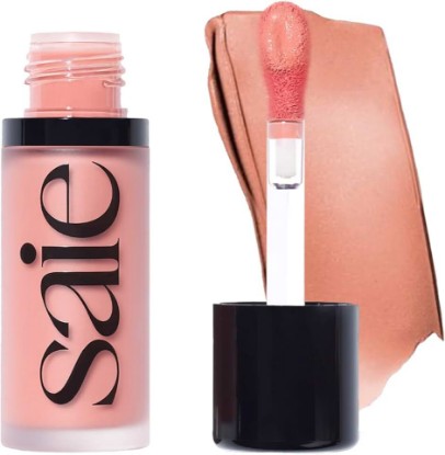 Picture of Saie Dew Liquid Blush for Cheeks - Hydrating Cream Blush Stick with a Blendable + Buildable Formula - Skincare Infused Dewy Cheek Tint for a Natural Flush - Glowy Makeup Essential - Rosy (.40 oz) [Amazon-developed Certification] Compact by Design