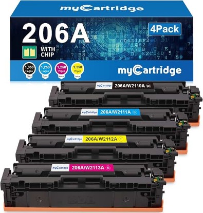 Picture of 206A Toner Cartridges 4 Pack (with Chip) Compatible Replacement for HP 206A 206X for Color LaserJet Pro MFP M283fdw M283cdw M283fdn M282nw Pro M255dw M255nw M283 M255 Printer W2110A W2110X High Yield ClimeCo Certified