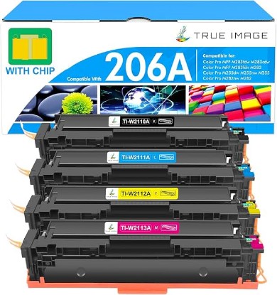 Picture of 206A Toner Cartridges 4 Pack: M283fdw M283cdw M255dw 206X Set Compatible for HP 206 206A Color LaserJet Pro MFP M283fdw M283fdn M282nw M283 W2110A Printer High Yield Ink (Black Cyan Yellow Magenta)