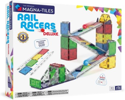 Picture of MAGNA-TILES Rail Racers Deluxe 90-Piece Magnetic Construction Set, The Original Magnetic Building Brand