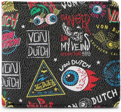 Picture of Von Dutch Bi-Fold Wallet, Vegan Leather, Slim Unisex Design for Men & Women (Classic Jax Print, Black)