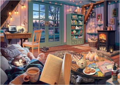 Picture of Ravensburger Cozy Retreat - 500 Piece Large Format Jigsaw Puzzle - Enjoy The Serenity of a Simple Scene, Complete with Tea and a Good Book - Premium Quality - Puzzles for Adults The Forest Stewardship Council