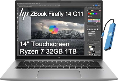 Picture of HP ZBook Firefly 14 G11 Mobile Workstation Laptop (14" FHD+ Touchscreen, 32GB DDR5, 1TB SSD, AMD Ryzen 7 8840HS (>Intel i7-1355U)) for Engineer, Designer, Thunderbolt 4, IR Webcam, IST HUB, Win 11 Pro