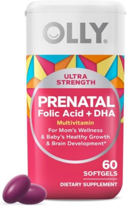 Picture of OLLY Ultra Strength Prenatal Multivitamin Softgels, Supports Mom's Wellness & Baby's Healthy Growth and Brain Development,* Folic Acid, DHA, Iron, Vitamins B, C, D & E, 30 Day Supply - 60 Count
