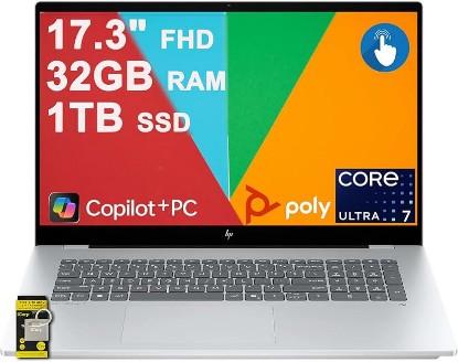 Picture of HP OmniBook 7 Laptop 17.3" FHD IPS Touch (400nits, 100% sRGB) Intel 8-core Ultra 7 258V (Up to 47 Tops) 32GB RAM 1TB SSD for Creator Business Professional Backlit IR Camera Win11 ICP Hub