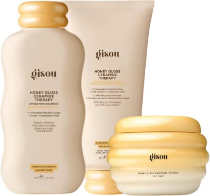 Picture of Gisou Honey Gloss Hair Therapy Trio - Mini Shampoo, Mini Hair Mask and Mini Conditioner for Smoother, Stronger and Glossier Hair