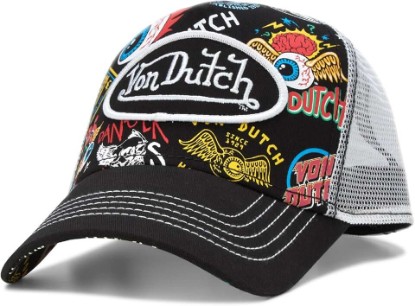 Picture of Von Dutch Monogram Trucker Cap - Retro Snapback Cap for Men and Women - Adjustable Snap Fit Panel, Mesh Rear, Curved Bill