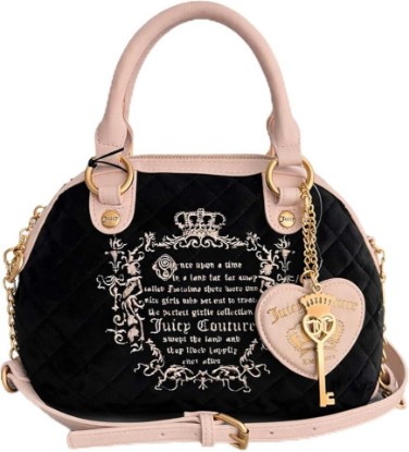 Picture of Juicy Couture Juicy Tale Quilted Velour Mini Dome Satchel with Chain Strap and Heart Key Charm, 10 x 7.5 Inches