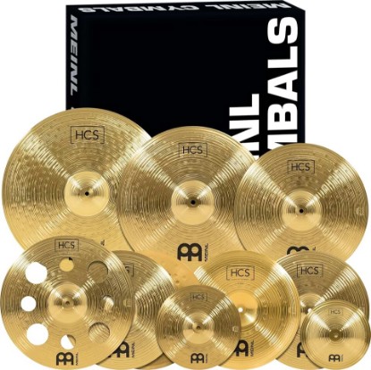 Picture of HCS Ultimate Cymbal Set Box Pack for Drums with Hihats, Ride, Crashes, China, Splash, Bell and FREE 16” Trash Crash — MADE IN GERMANY — Durable Brass, 2-YEAR WARRANTY