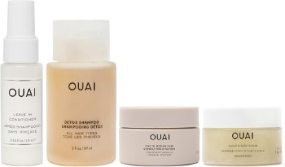 Picture of OUAI Travel Kit - Includes Travel Size Leave In Conditioner, Detox Shampoo, Fine to Medium Hair Mask, Scalp & Body Scrub (4 Count)