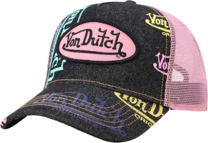 Picture of Von Dutch Monogram Trucker Cap - Retro Snapback Cap for Men and Women - Adjustable Snap Fit Panel, Mesh Rear, Curved Bill