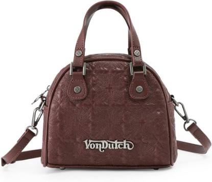 Picture of Von Dutch Bowling Bag Purse, Small Bag Crossbody Strap and Top Handles, 8" L x 7" H x 7.5" W, Y2K Purse