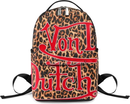 Picture of Von Dutch Small Backpack – Stylish Multi?Purpose Backpack with Front Zip Pocket, Adjustable Straps, and Durable Design (Cheetah Print)