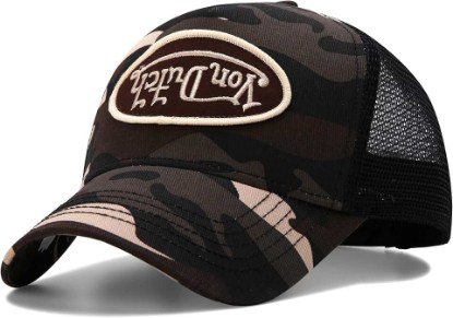 Picture of Von Dutch Monogram Trucker Cap - Retro Snapback Cap for Men and Women - Adjustable Snap Fit Panel, Mesh Rear, Curved Bill