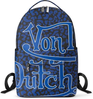 Picture of Von Dutch Medium Backpack – Stylish Multi?Purpose Backpack with Front Zip Pocket, Adjustable Straps, and Durable Design (Blue Cheetah)