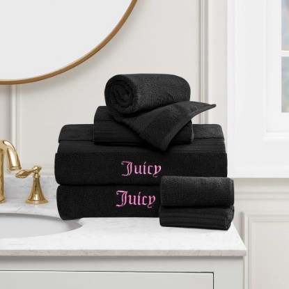 Picture of Juicy Couture Juicy Couture Alyssa Luxurious 6 Piece Bath Towel Set - (2) Bath Towels, (2) Hand Towels, and (2) Washcloths - Black Premium Bathroom Towel Set