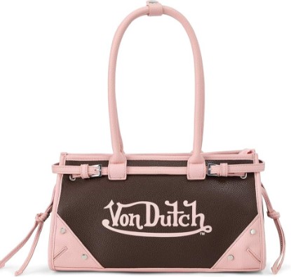 Picture of Von Dutch Lane Shoulder Bag | 12.75” Two-Tone Vegan Leather & Denim Handbag with Logo Detail, Long Handles & Branded Lining