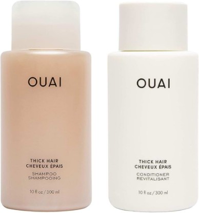 Picture of OUAI Thick Hair Shampoo and Conditioner Set - Sulfate Free Shampoo and Conditioner for Thick Hair Care - Moisturizes, Strengthens & Fights Frizz - Made with Keratin & Shea Butter (10 Fl Oz)