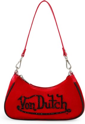 Picture of Von Dutch Purse Shoulder Bag, Velvet Handbag Rhinestone Logo and Silver Chain with Wrench