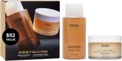 Picture of OUAI Hair Care Set - Clarifying Shampoo & Exfoliating Scalp Scrub - Deep Cleansing & Balancing - Hair Care Kit with Detox Shampoo & Travel Size Sugar Scrub for Scalp (2 Count)
