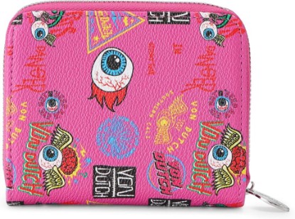 Picture of Von Dutch Zip-Up Wallet with ID Window, Vegan Leather, Slim Unisex Design for Men & Women (Jax Print, Hot Pink)