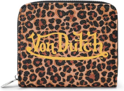 Picture of Von Dutch Zip-Up Wallet with ID Window, Vegan Leather, Slim Unisex Design for Men & Women (Leopard)