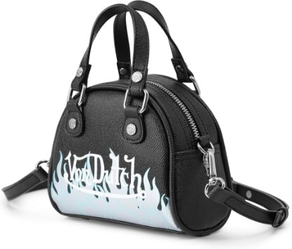Picture of Von Dutch Flames Mini Bowling Bag | 6.8” Vegan Leather Crossbody with Logo Hardware, Top Handles & Zip Pouch