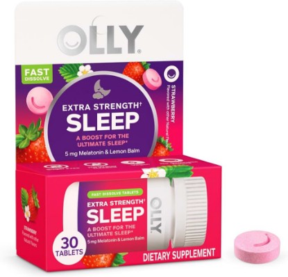 Picture of OLLY Extra Strength Sleep Fast Dissolve Tablets, 5mg Melatonin, Vegan, Strawberry - 30ct