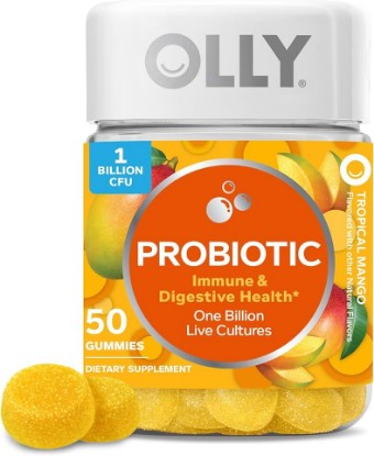 Picture of OLLY Probiotic Gummy, Immune and Digestive Support, 1 Billion CFUs, Chewable Probiotic Supplement, Mango, 25 Day Supply - 50 Count