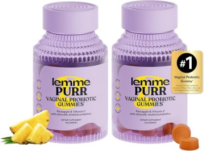 Picture of Lemme Purr Vaginal Probiotic Gummies for Women - Balanced pH, Healthy Odor, Yeast Balance & Flora Support + Vitamin C for Immune Health - Tasty Pineapple (60 Count) (Pack of 2)