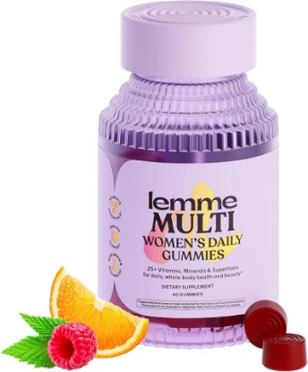 Picture of Lemme Women's Multivitamin Gummies, Daily Nutritional Support with Vitamins A, C, D, E, Biotin, Folic Acid, Zinc & Inositol, Bone, Brain, Skin & Immune Health, Raspberry Orange, 30-Day Supply