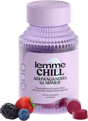 Picture of Lemme Chill Stress Relief Gummies with 300mg KSM-66 Ashwagandha, Lemon Balm, Passionflower & Goji to Support Relaxation, Healthy Cortisol & Sleep - Gluten-Free, Non-GMO, Mixed Berry (60 Count)
